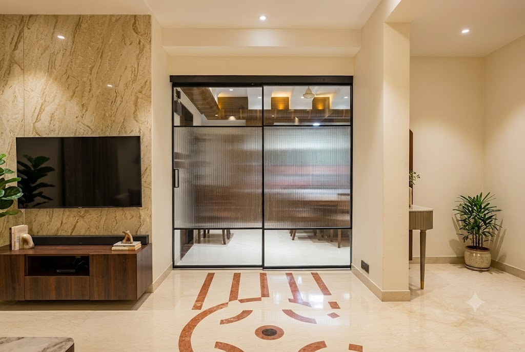 Fluted glass slim profile aluminium door for partition